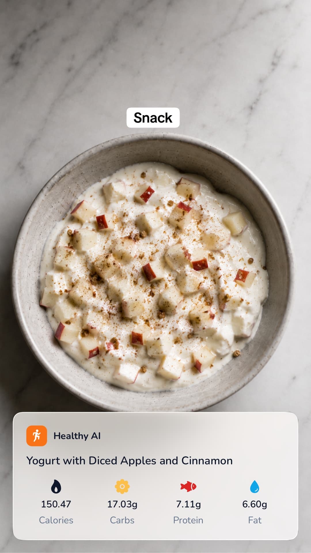 Snack slide showing yogurt and nutrition details